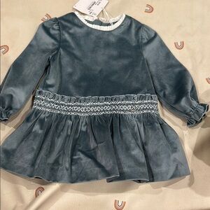 Mayoral Blue/green Velvet Long Sleeve Dress